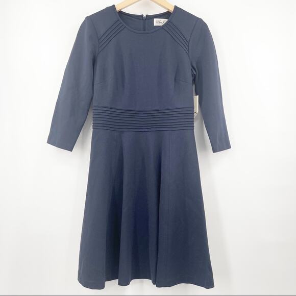 ELIZA J Dress Navy Cocktail Formal Business Wedding Pleated Long Sleeve NWT SZ 6 - Picture 2 of 13